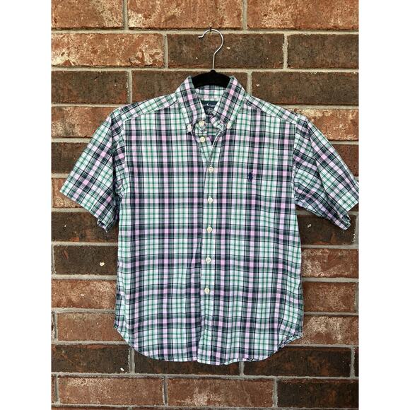 Ralph Lauren Button Up Shirt Boys Size S 8/10 Multicolor Plaid Short Sleeve - Picture 2 of 7